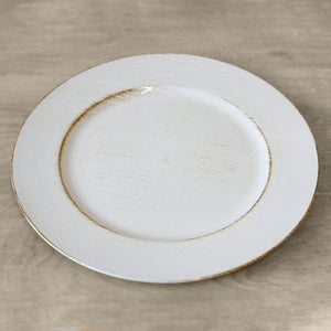 Melamine Whitewash Charger, 13", 10 Pack. Rental Only.